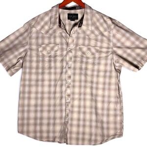 Cody James Men's Plaid Pearl Snap Short Sleeve Shirt Size 2XL Tan Western Work